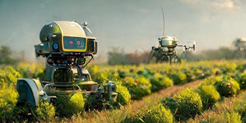 Two robots working in a field