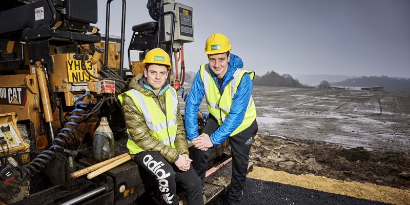 Alistair and Jonny Brownlee at the site of University of Leeds' new cycle track