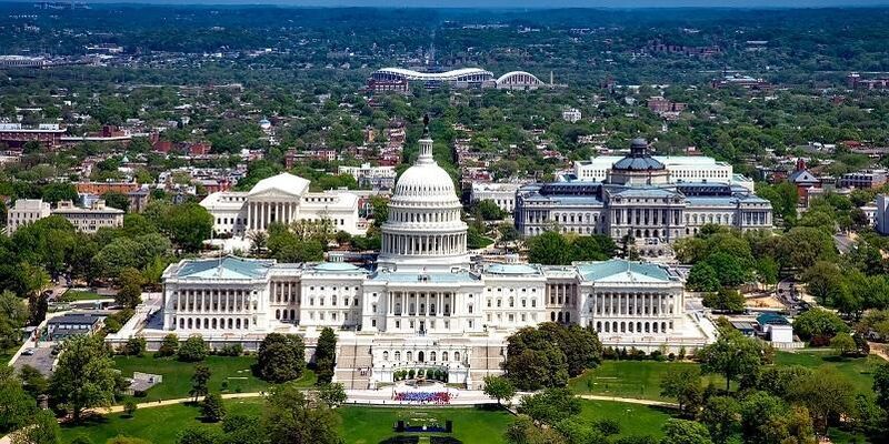 Aerial view of the Capitol Building in Washington DC