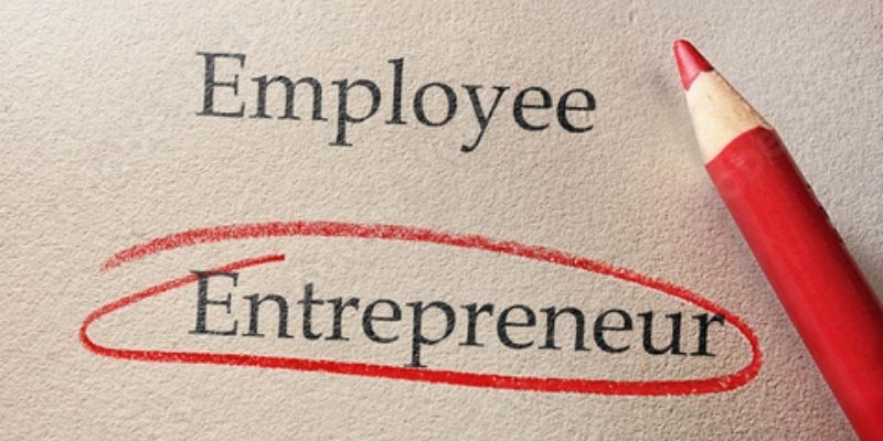 A coloured pencil has circled the word entrepreneur; above it is the word employee, without a circle around it.