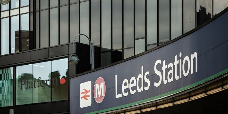 The main entrance to Leeds Train Station