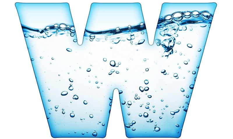 The letter w filled with water and bubbles